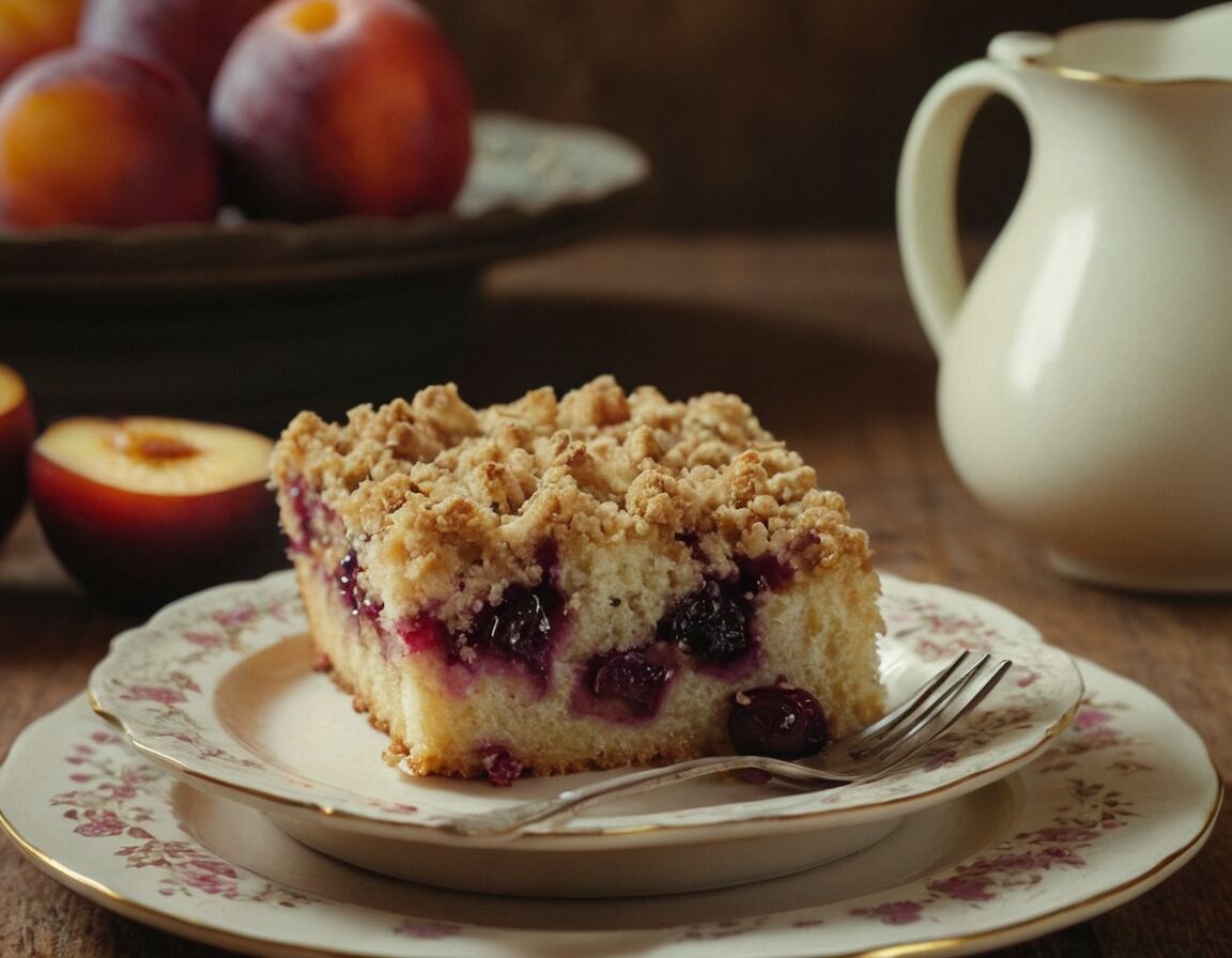 Kuchen mit Streuseln bestreuen - Omas Zwetschgenkuchen mit Mürbeteig: Ein traditionelles Rezept für den perfekten Genuss
