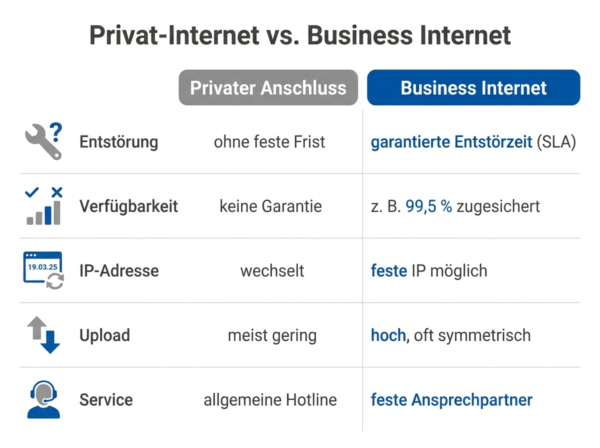 Infografik: Business Internet und privater Anschluss im Vergleich